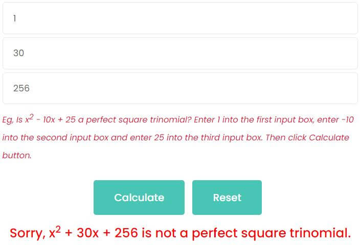 Is x^2 + 30x + 256 a perfect square trinomial?